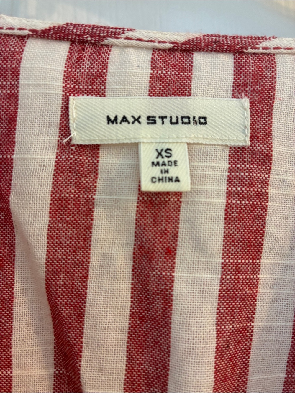 Max Studio Red and White Striped V-Neck Belted Midi Dress - Picture 2 of 9